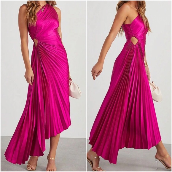 Luxe Satin One Shoulder Pleated Party Evening Wedding Dress - Picture 2 of 4